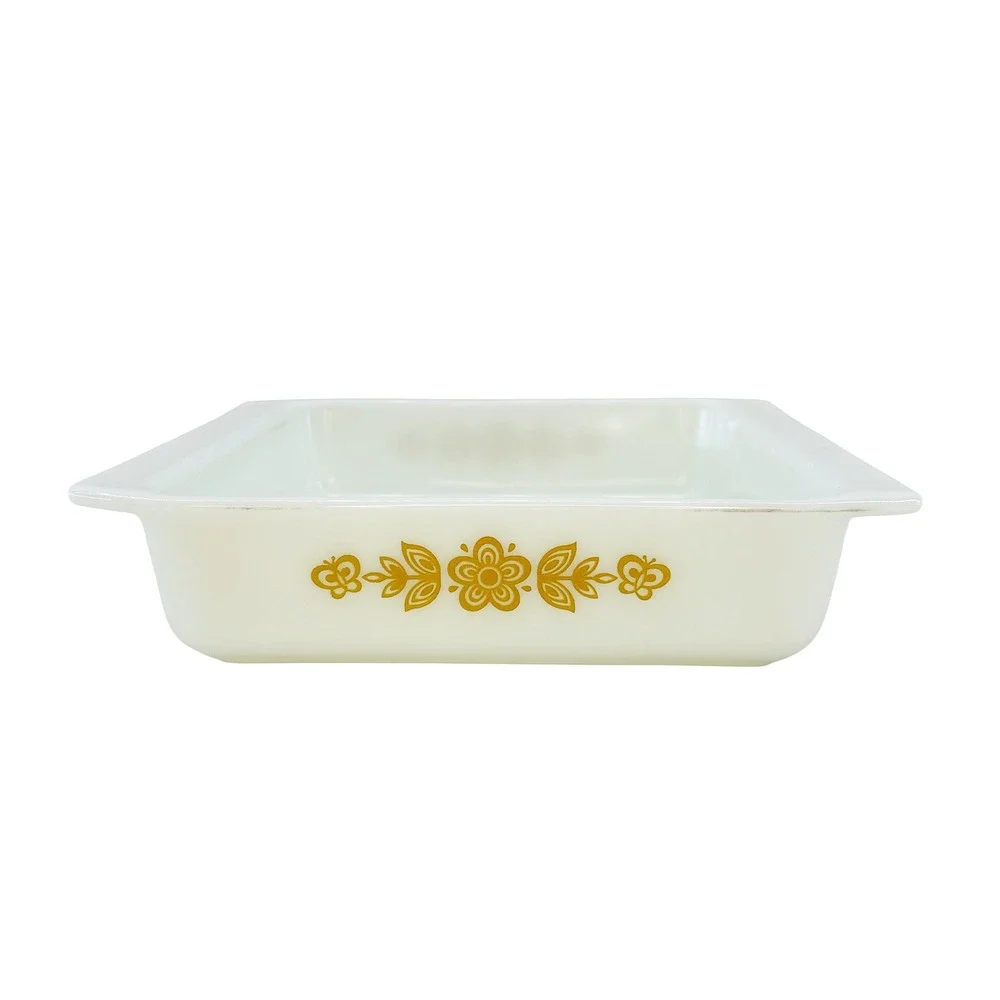 VINTAGE PYREX 922 Square Casserole Dish • Butterfly gold, white • 8